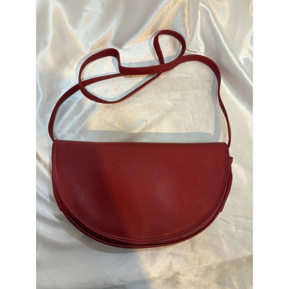 Vintage Brio Half Circle Half Moon Red Purse Handbag Crossbody Snap Closure
